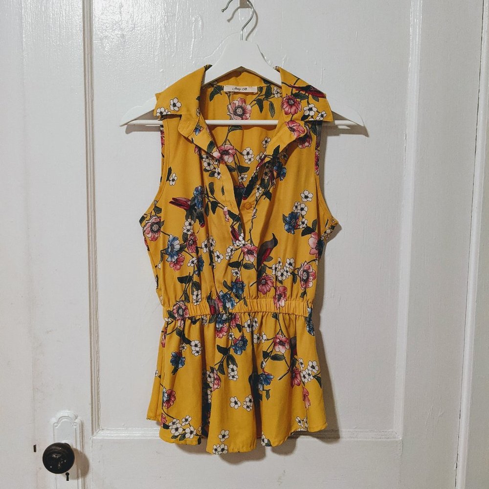 Modcloth Jessy B Sleeveless Collar Floral Blouse